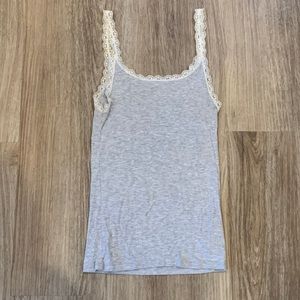 Aerie Real Soft Gray Tank Top with Cream Lace Trim